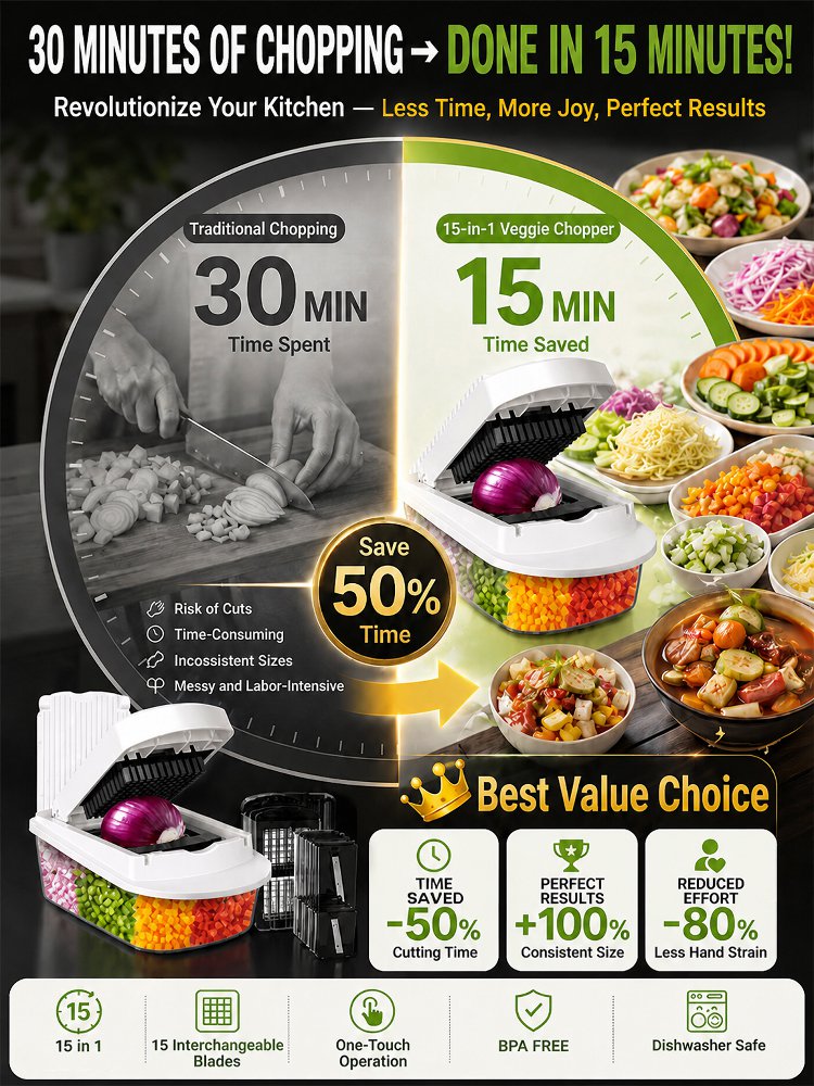 【420J2 Sharp Blade】15-in-1 Multifunctional Vegetable Cutter
