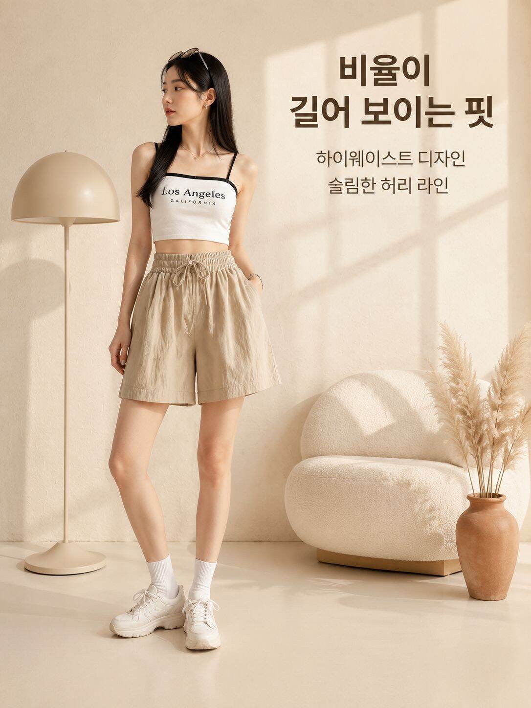 여성용 아이스실크 5부 반바지 하이웨이스트 와이드팬츠 스커트팬츠