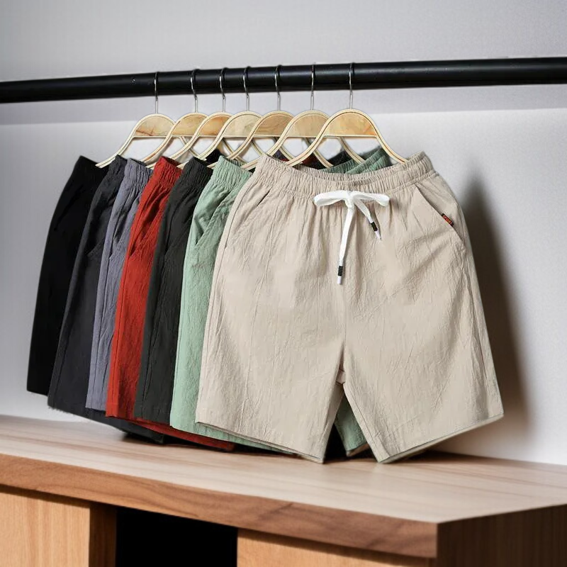 남자 린넨반바지 통기성 허리밴딩 얇은 와이드 비치반바지 면마반바지