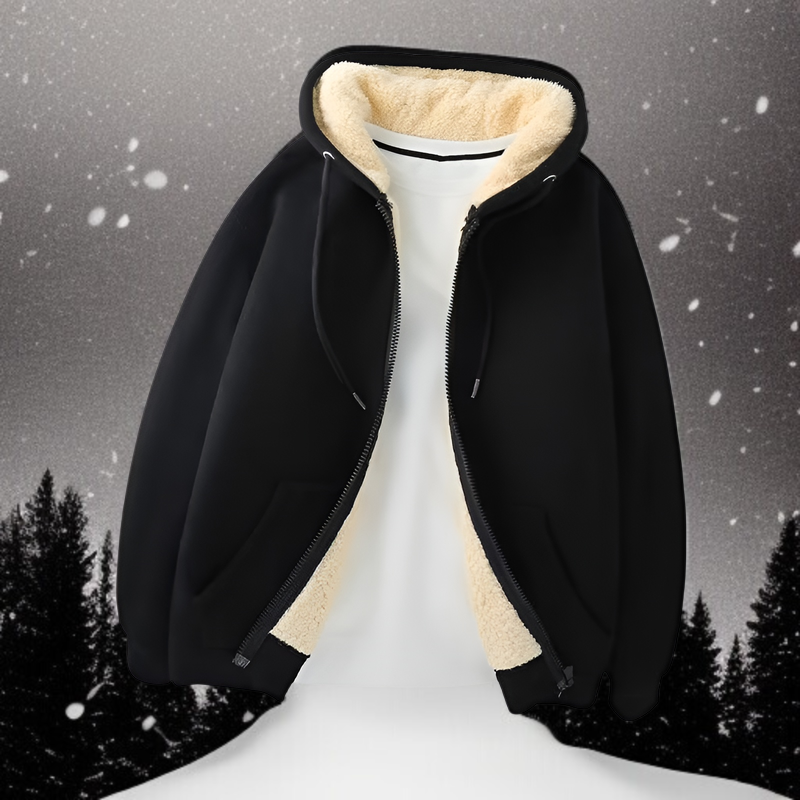 秋冬用の厚手のフリースジャケット。裏地はフリース素材。ティーンエイジャー向けの黒いフード付きカーディガン。