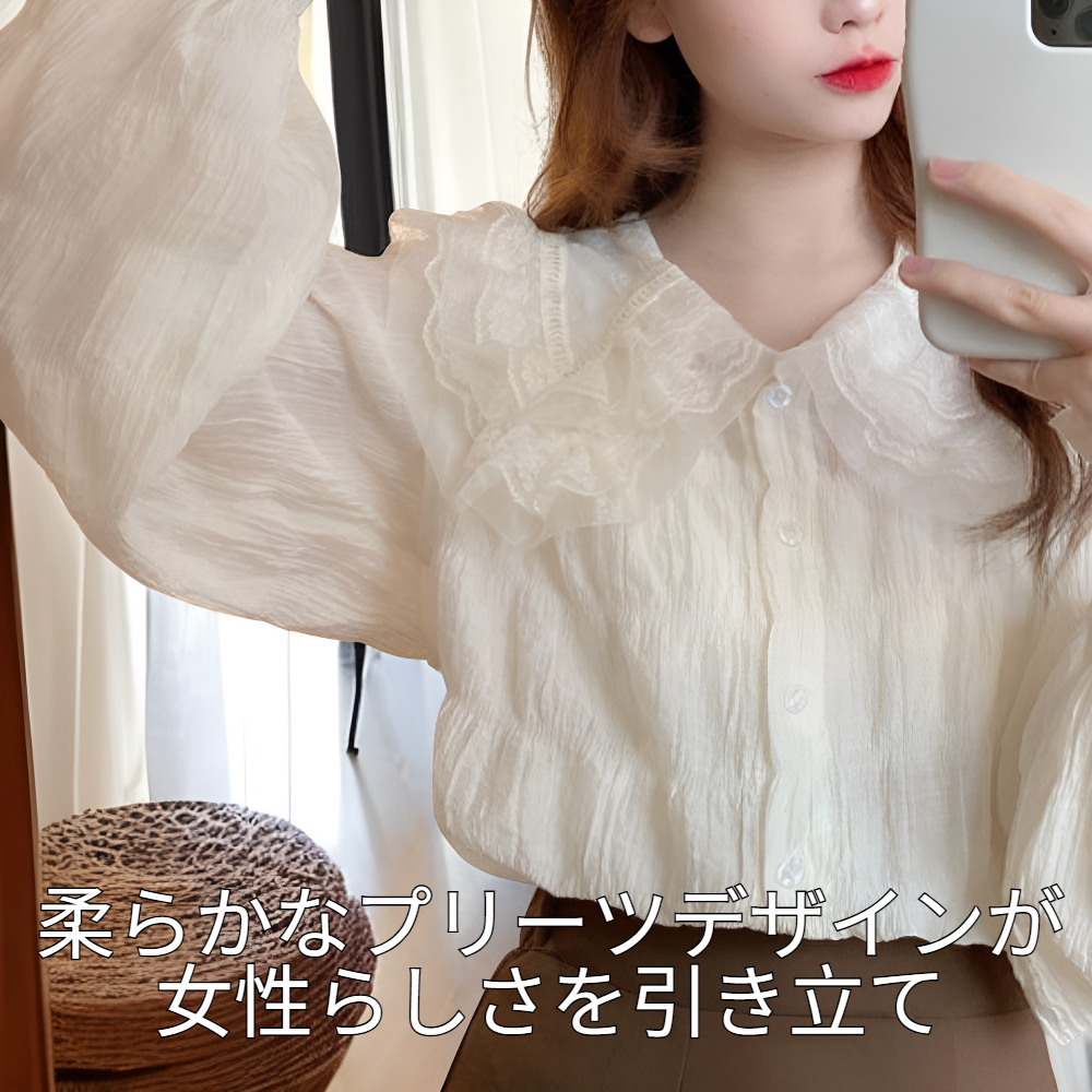 甘いプリーツ長袖レディースシャツ 春秋新作デザイン感