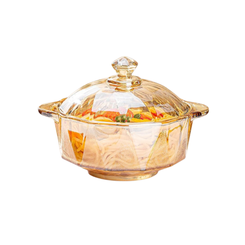 蓋付きのガラス製両手持ちスープボウル