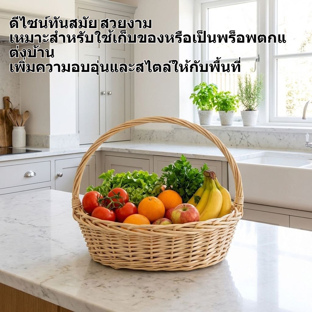 ตะกร้าเก็บของหวายแบบถือด้วยมือ