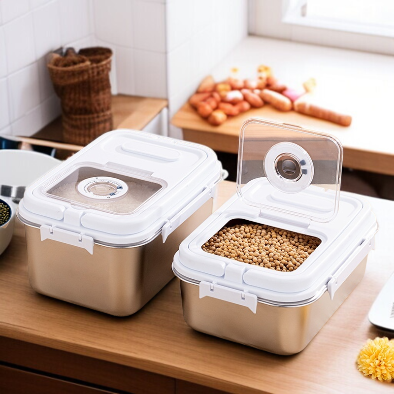 휴대용 밀폐수납 쌀통 스테인리스 스틸 두꺼운 다용도 수납함 방충 방습 쌀통