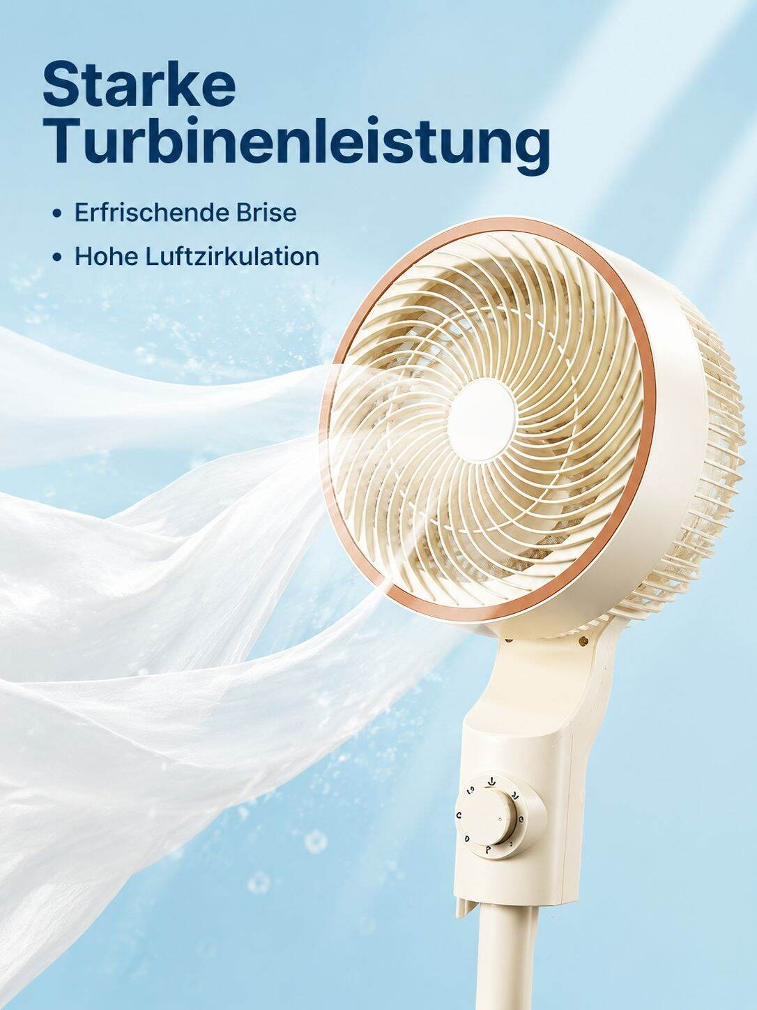 Leiser Standventilator für Zuhause und Büro, mit drei Stufen und starker Turbinenleistung