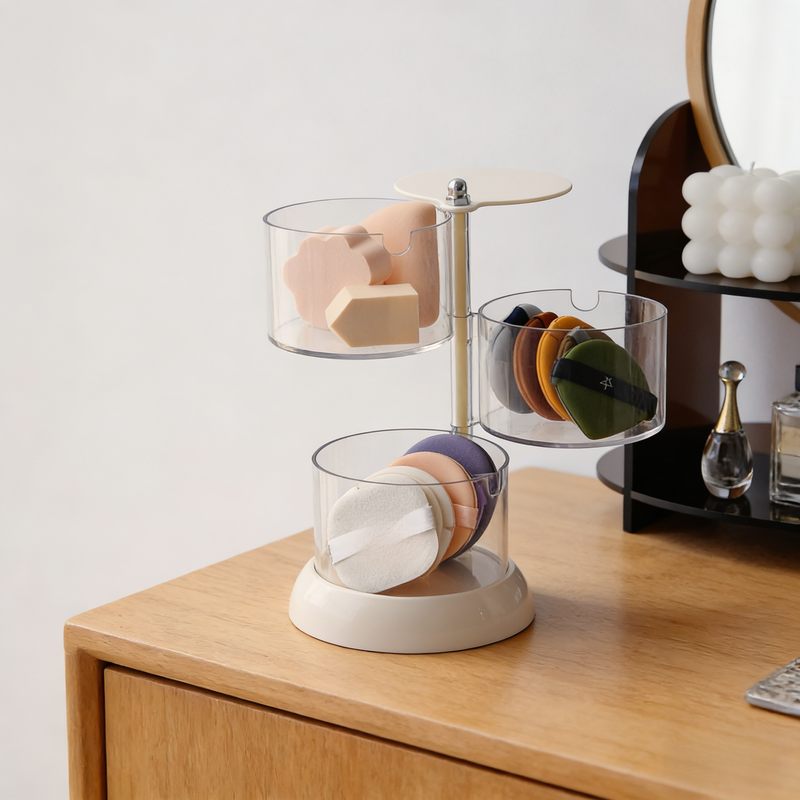 Transparente drehbare Make-up-Aufbewahrung, mehrlagiges staubdichtes Ei-förmiges Regal