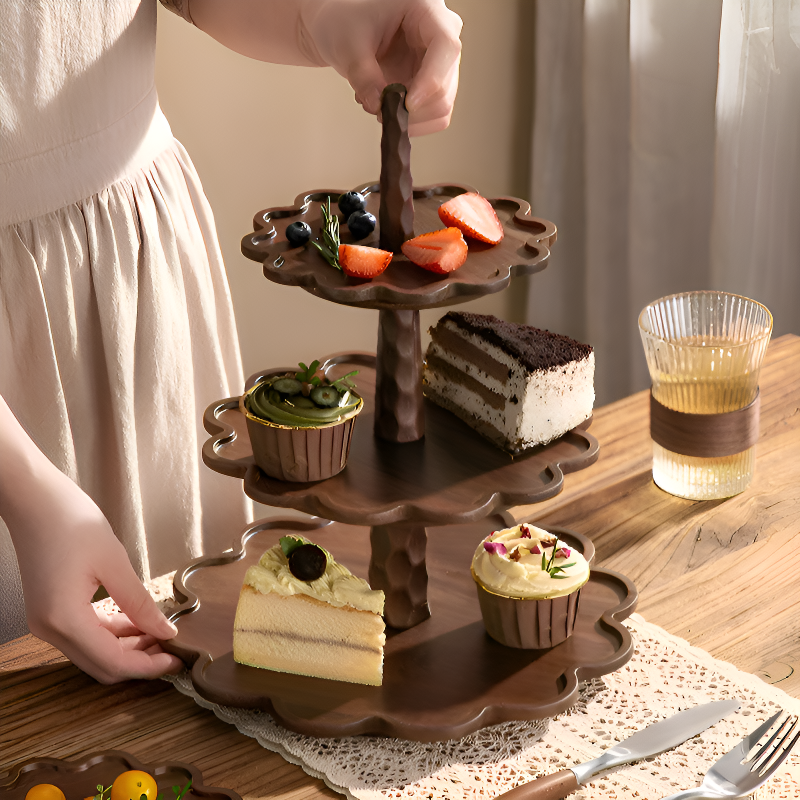 Bandeja de madera multifuncional para frutas y aperitivos en el hogar