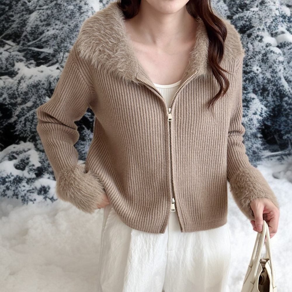 長袖ラペルカーディガンのコーディネート例