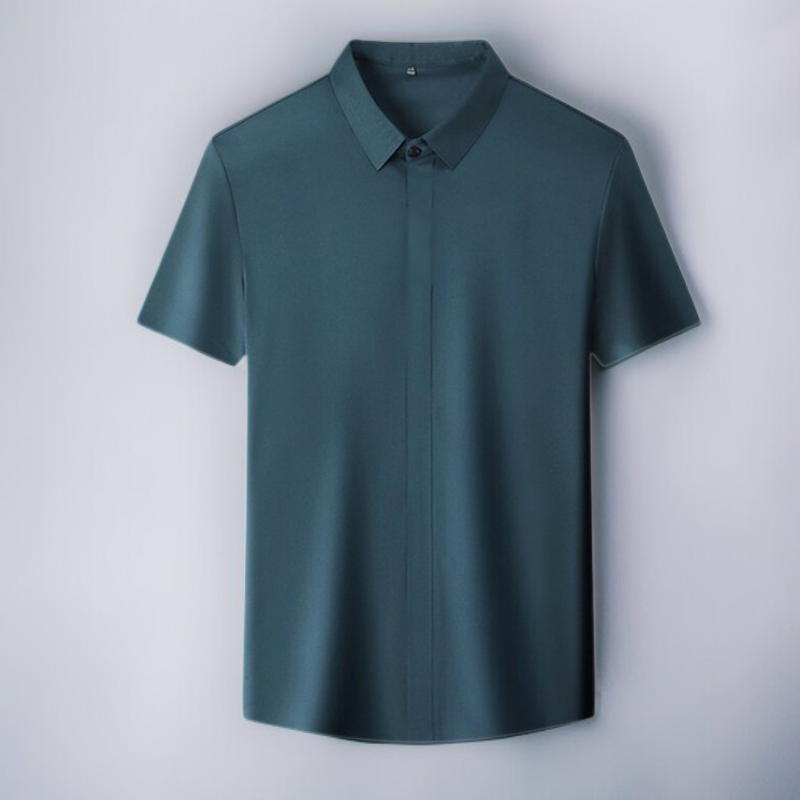 ビジネスメンズファッションシャツ 中年男性用ノンマーキング高弾性アイスシルク半袖シャツ サマーファッション・ビジネスシャツ