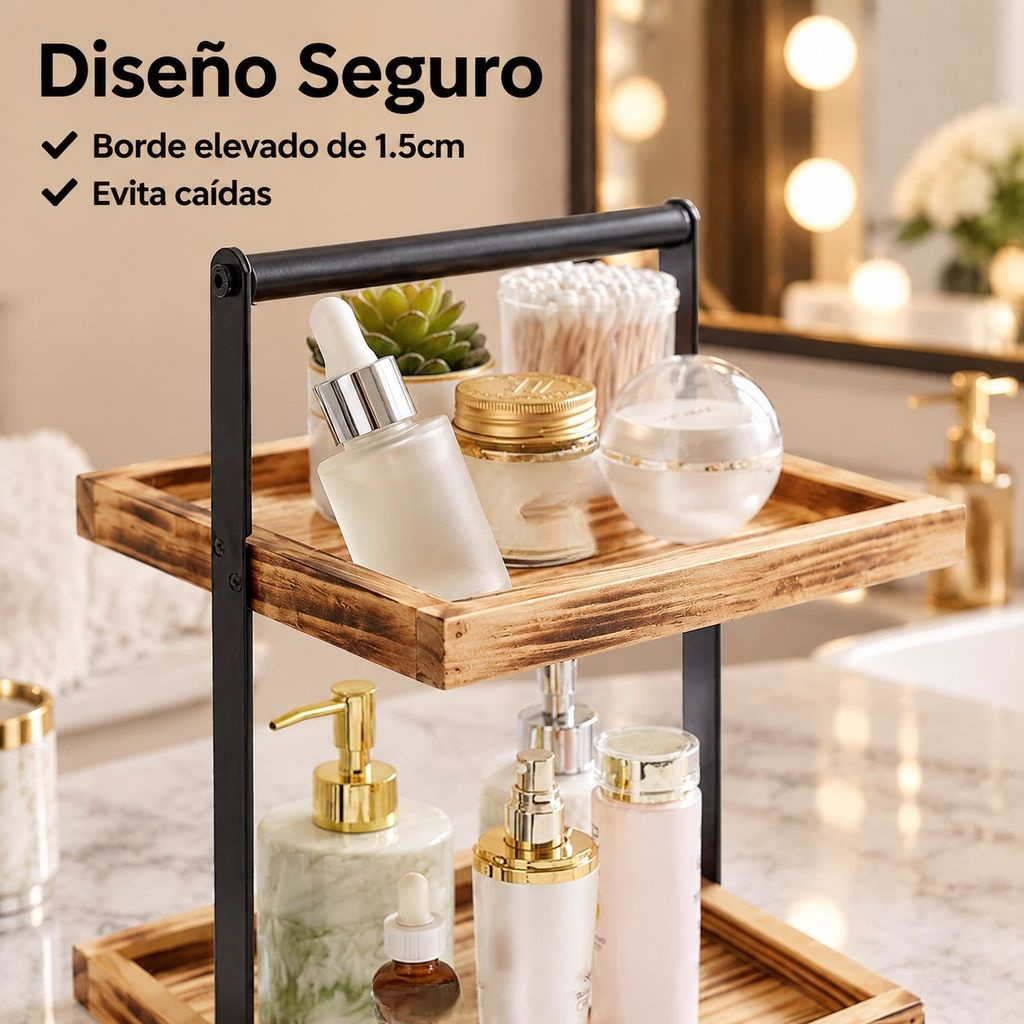 Estante de baño transfronterizo Estante de almacenamiento de doble capa combinado con hierro y mader