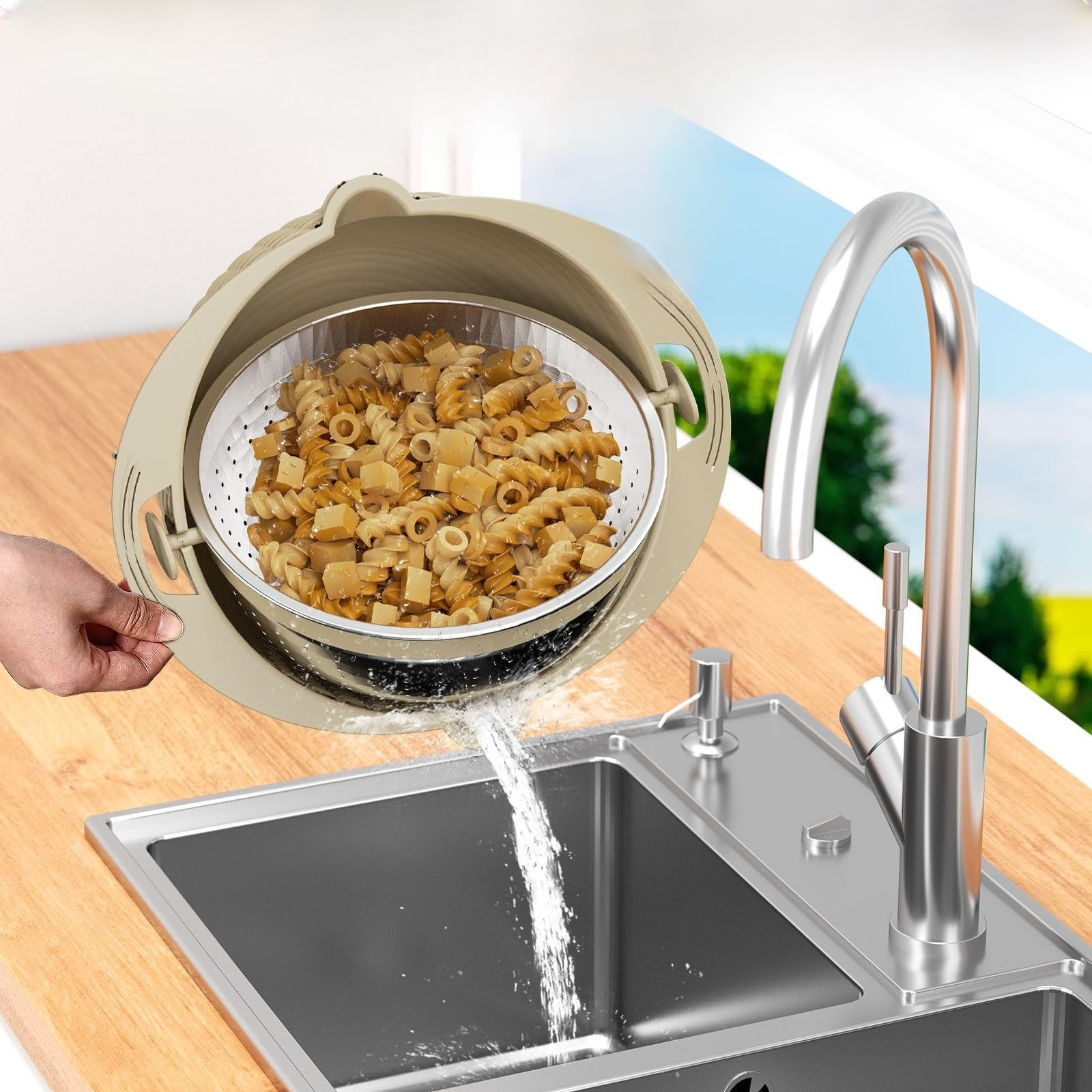 家用可旋轉不鏽鋼雙層刨絲洗菜籃