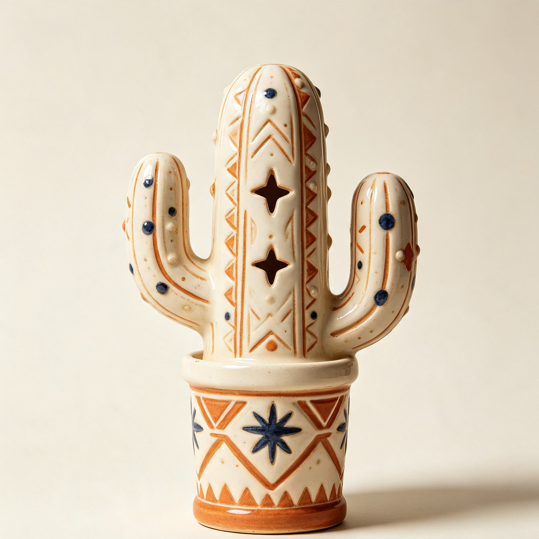 Ethnic-style hollowed-out cactus ceramic ornament