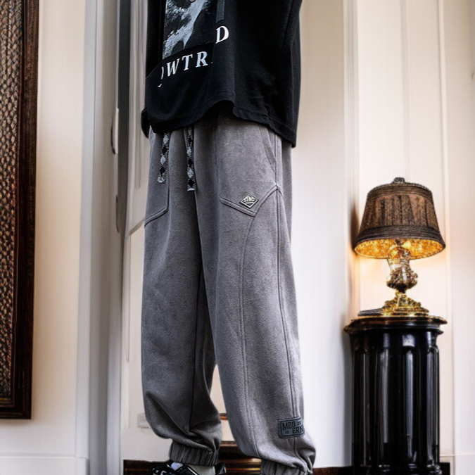 メンズゆったりハーレムパンツ秋スエードヘビーウェイトスポーツスウェットパンツ巾着ゆったりハーレムパンツカジュアルパンツ