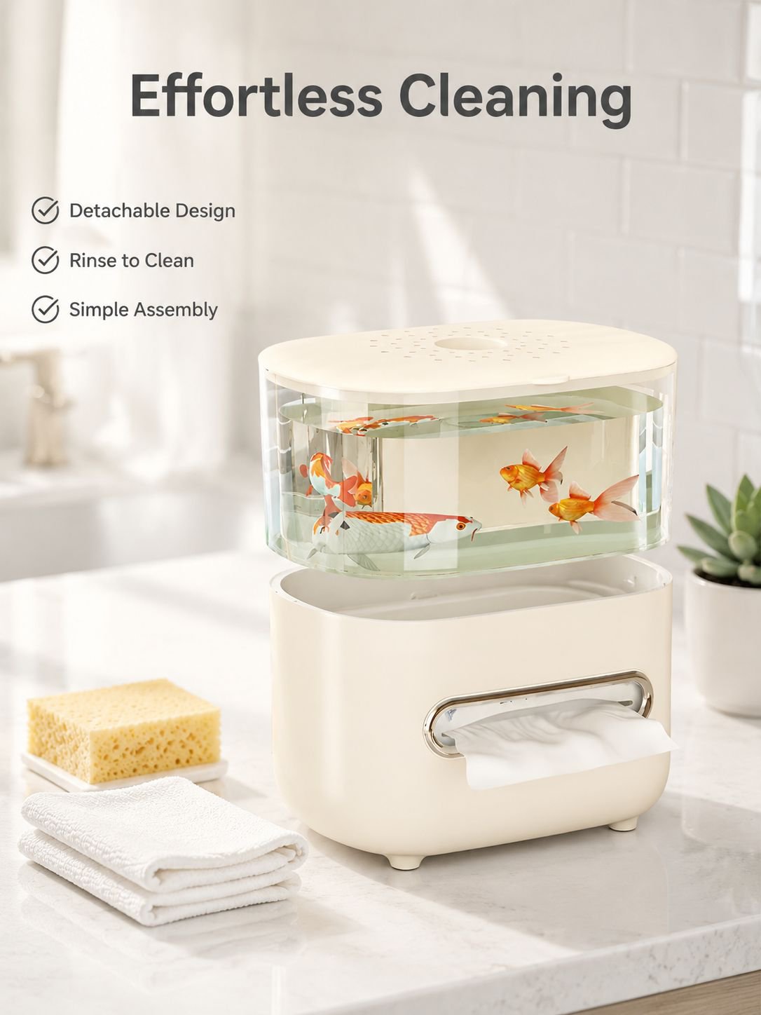 Transparent Fish Tank Tissue Box Ornament for Raising Fish
