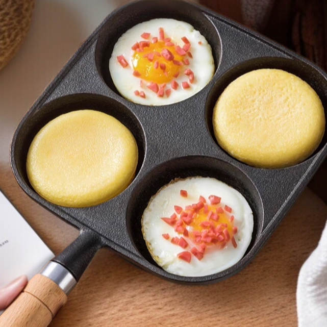 卵団子フライパン 4穴フライパン 深めのノンスティックフライパン 朝食用オムレツ型 フライパン 深型 4穴オムレツパン