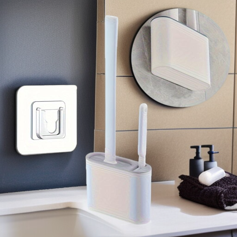 Wall Mounted Toilet Brush with 2 Brush Heads & 1 Holder, Soft Bristle Bathroom Cleaning Tool
