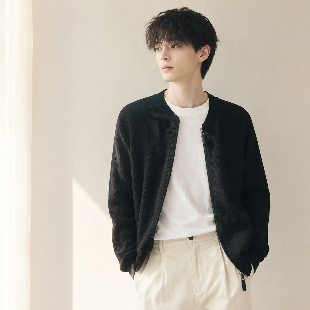 남성 솔리드 골지 니트 가디건