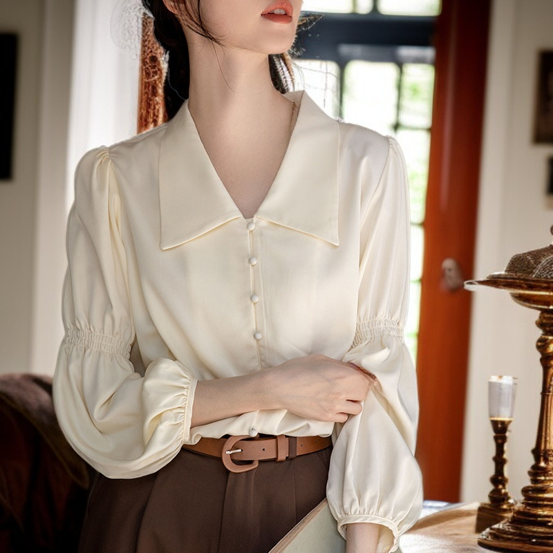 フレンチレトロ 早春 個性派バルーンスリーブシャツ レディース