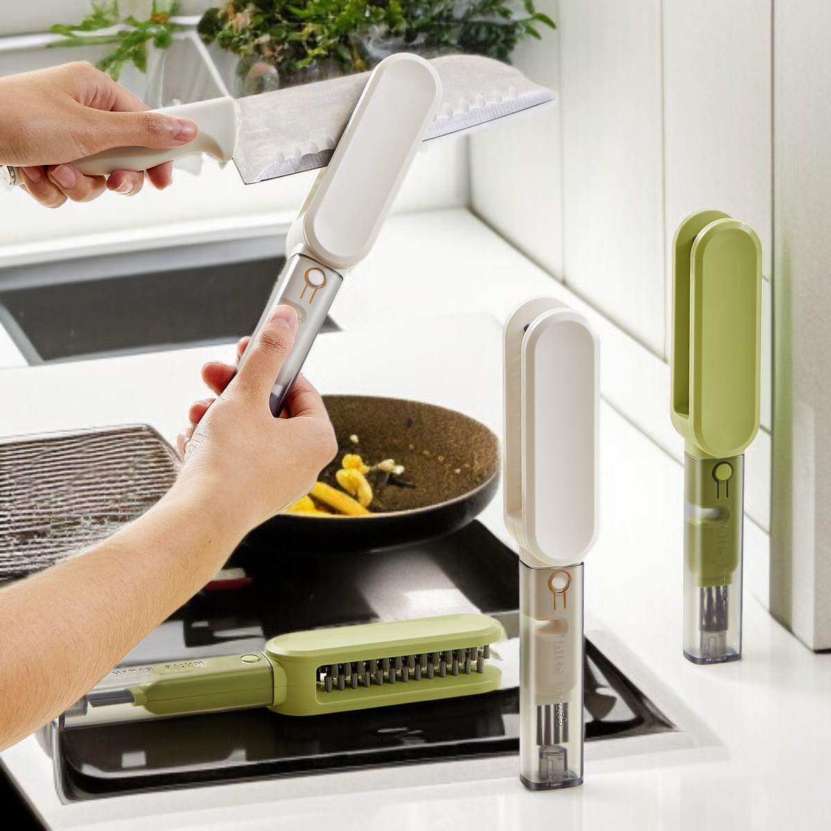 ナイフ洗浄ブラシ、キッチン食器、箸、ナイフとフォーク洗浄ブラシ、両面ブラシ、ナイフ研ぎ器、箸クリーナーの4役