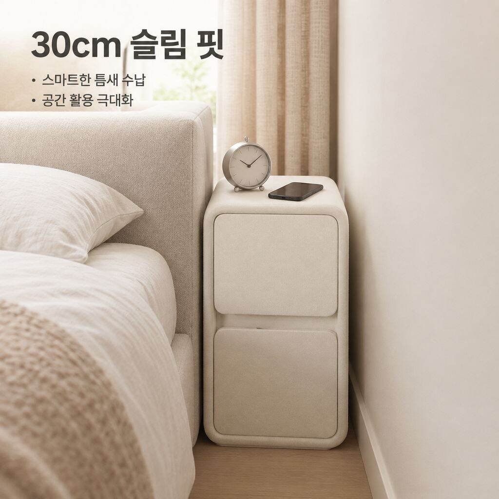 원목 소재 '크림 스타일' 협탁