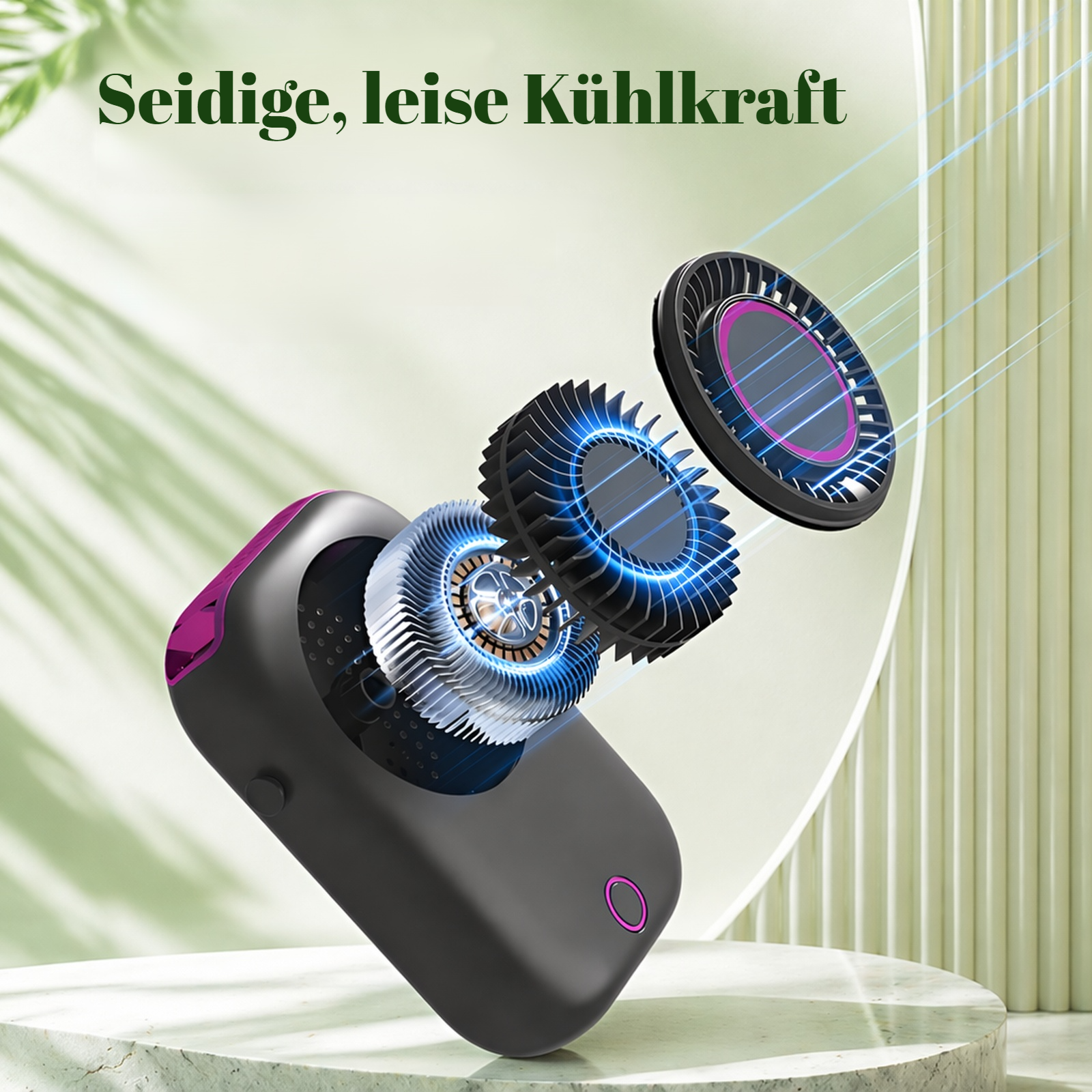 Intelligenter Mini-Nackenventilator mit digitaler Anzeige und siebenfarbiger Ambientebeleuchtung