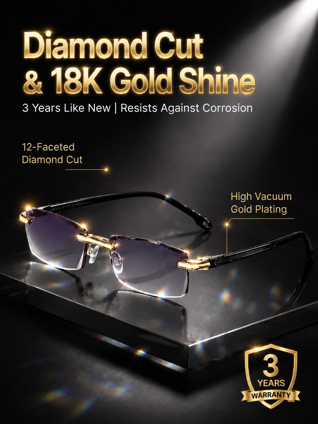 Diamond-cut anti-blue light reading glasses