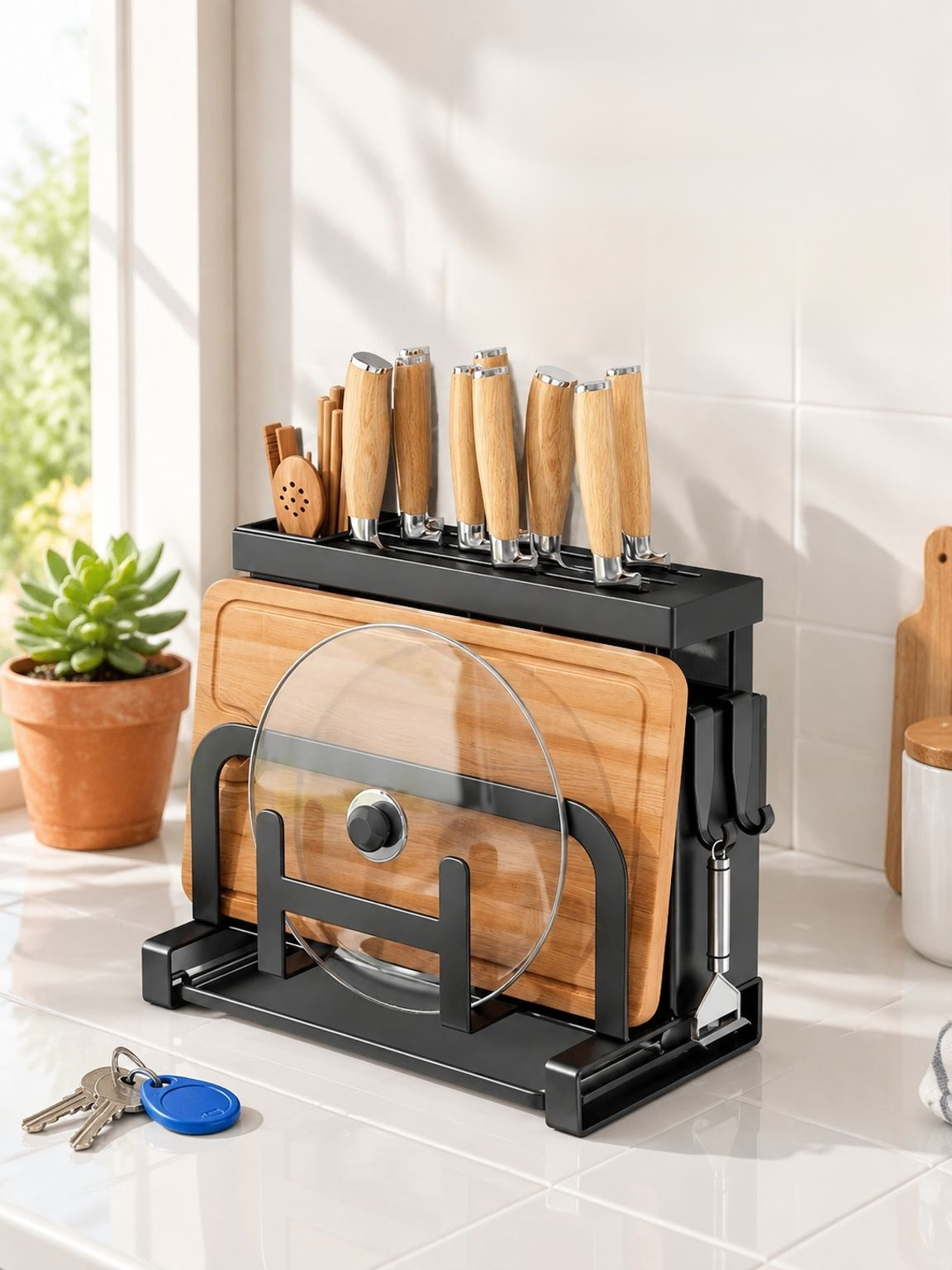Porte-couteaux et support de couvercle pour cuisine bien organisée