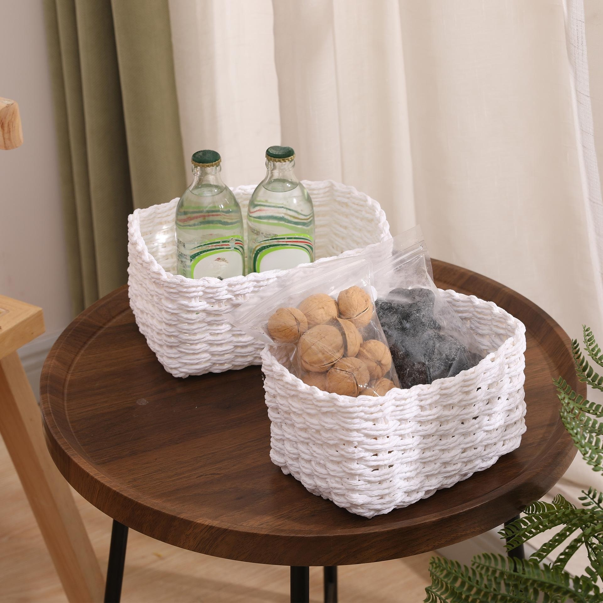 라탄 스타일 종이끈 수납 박스 - 다용도 정리함