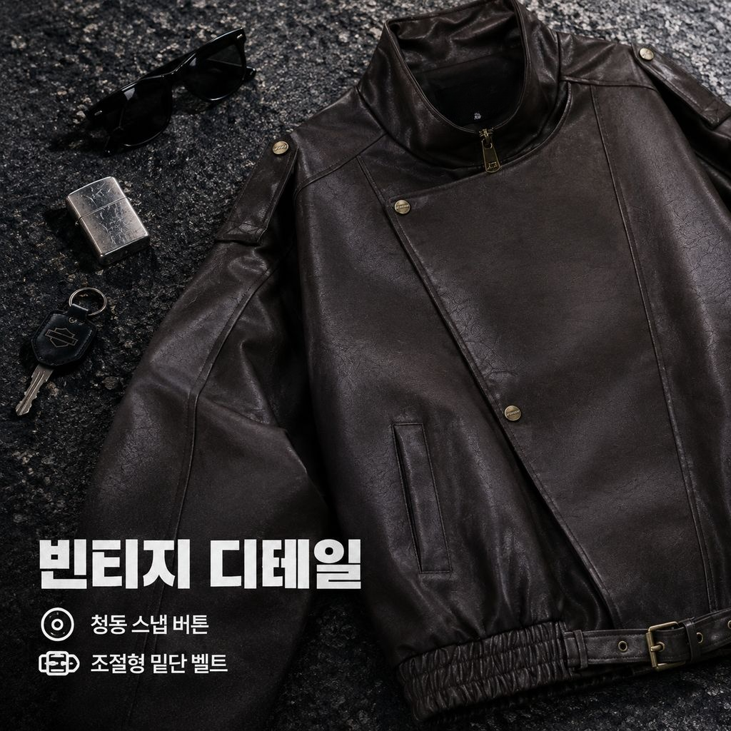가을 신상 남녀공용 빈티지 카라 PU 레더 라이더 자켓