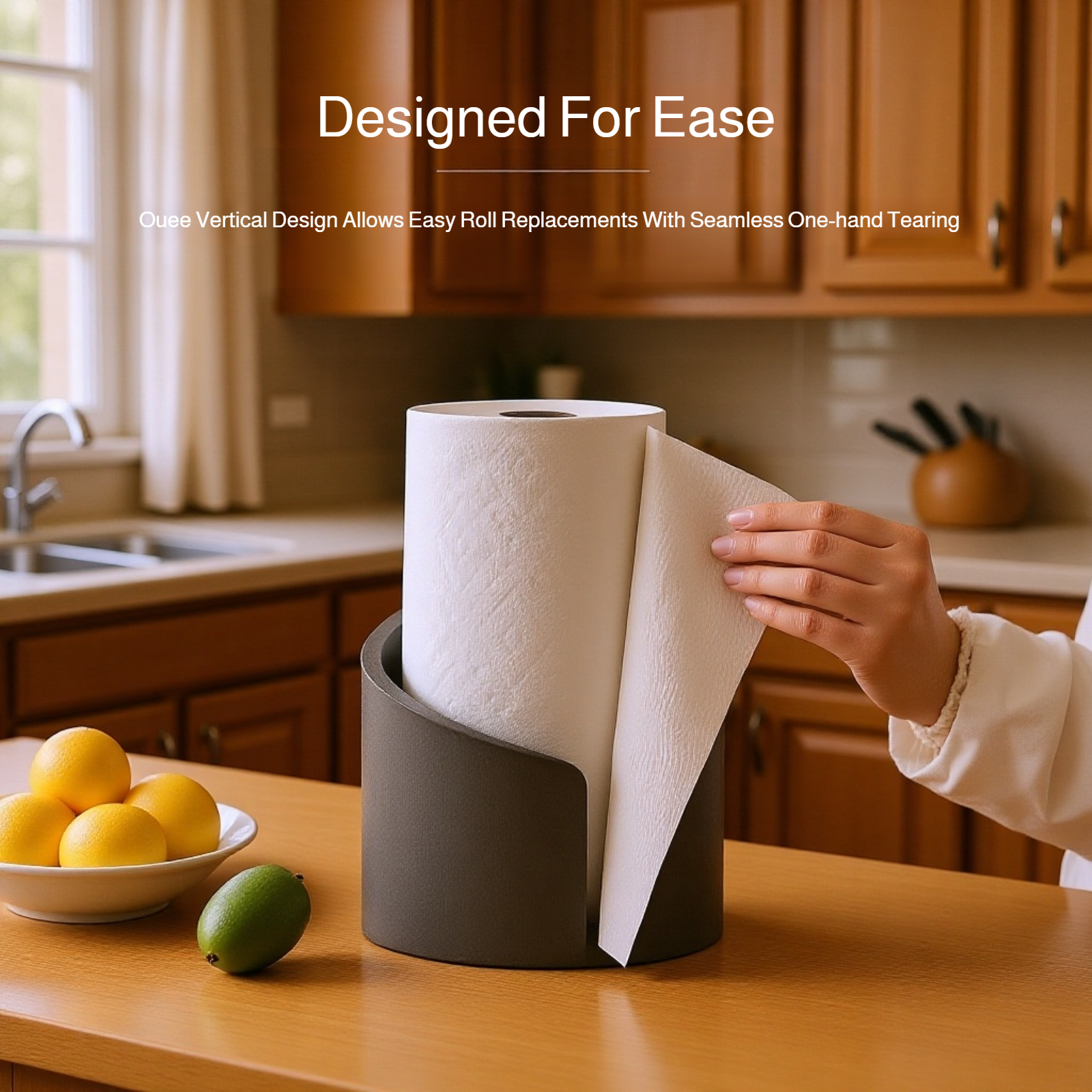 Natural wood tissue box holder with tissues inside