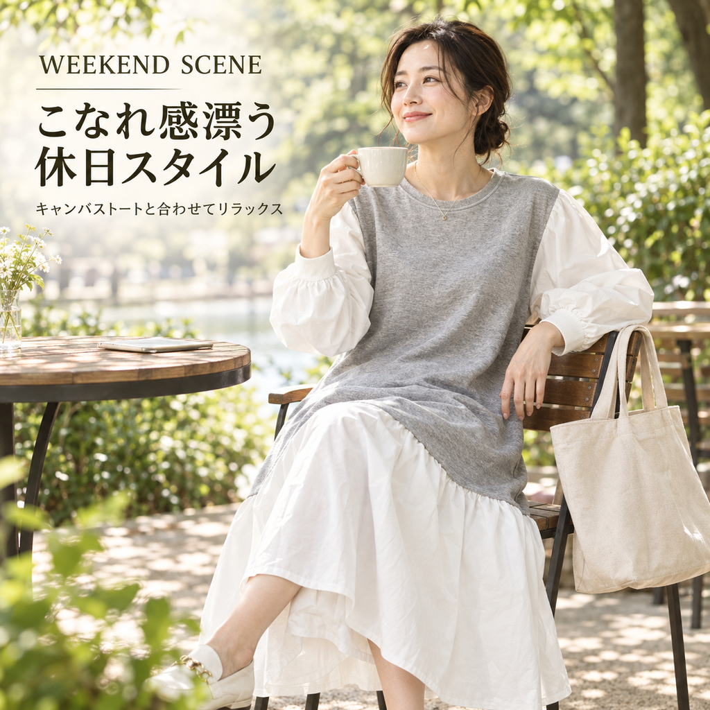 日系スタイル配色ベルスリーブワンピース・春秋用