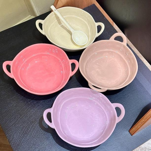 Keramik-Doppelhenkelschale, unregelmäßiges Design, für Obst, Salat, Nudeln und Studentenwohnheim