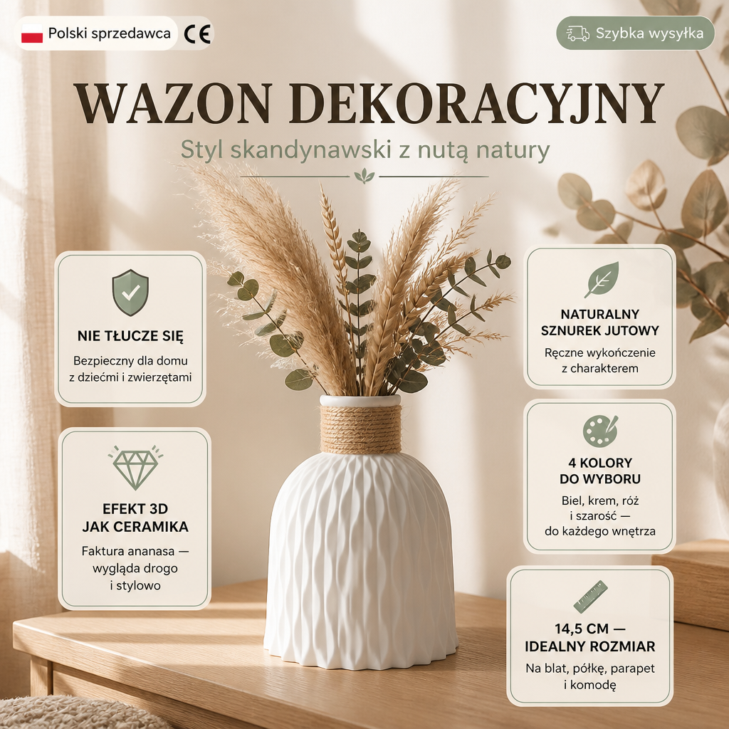 Wytrzymały wazon plastikowy z wzorem ananasa i fakturą fal