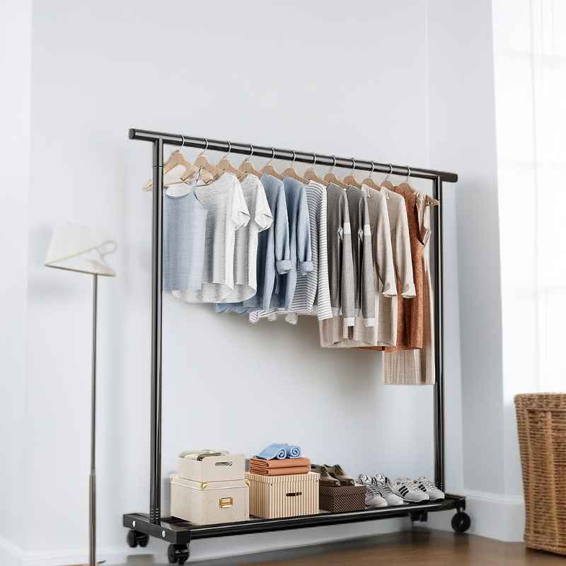 Indoor Multifunctional Clothes Rack with Wheels for Easy Mobility