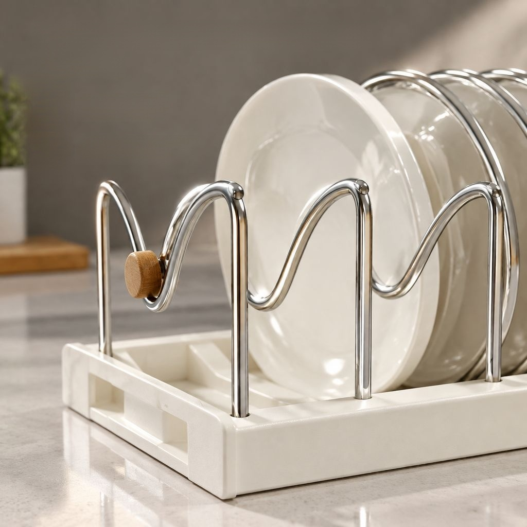 Adjustable Expandable Stainless Steel Pot Lid Rack & Pan Dish Organizer