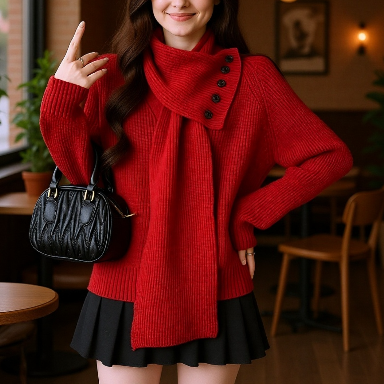 2026年秋冬 新作 レディース スカーフ付きVネックハイエンドニットセーター