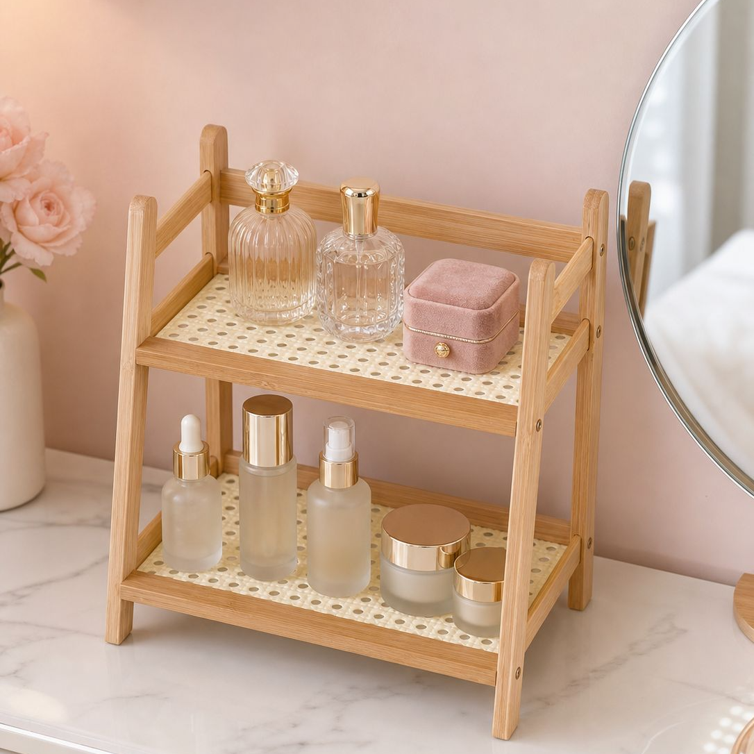 Cream Style Desktop Storage Shelf, Free Standing Multi-Layer Organizer