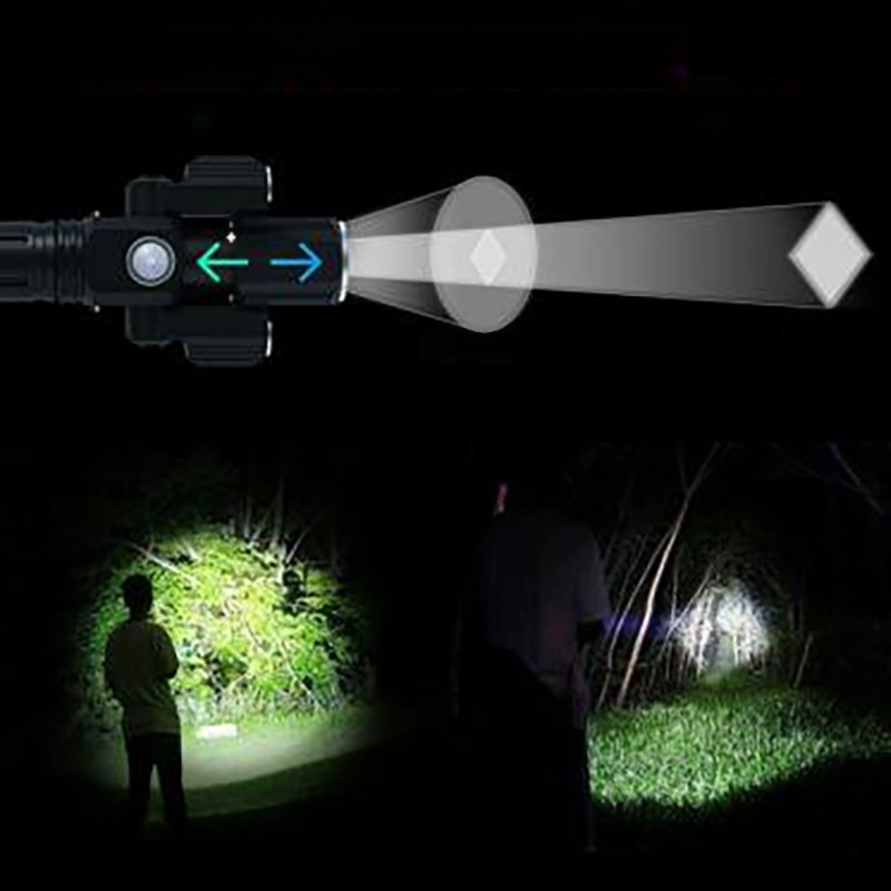 Outdoor waterproof three-head flashlight