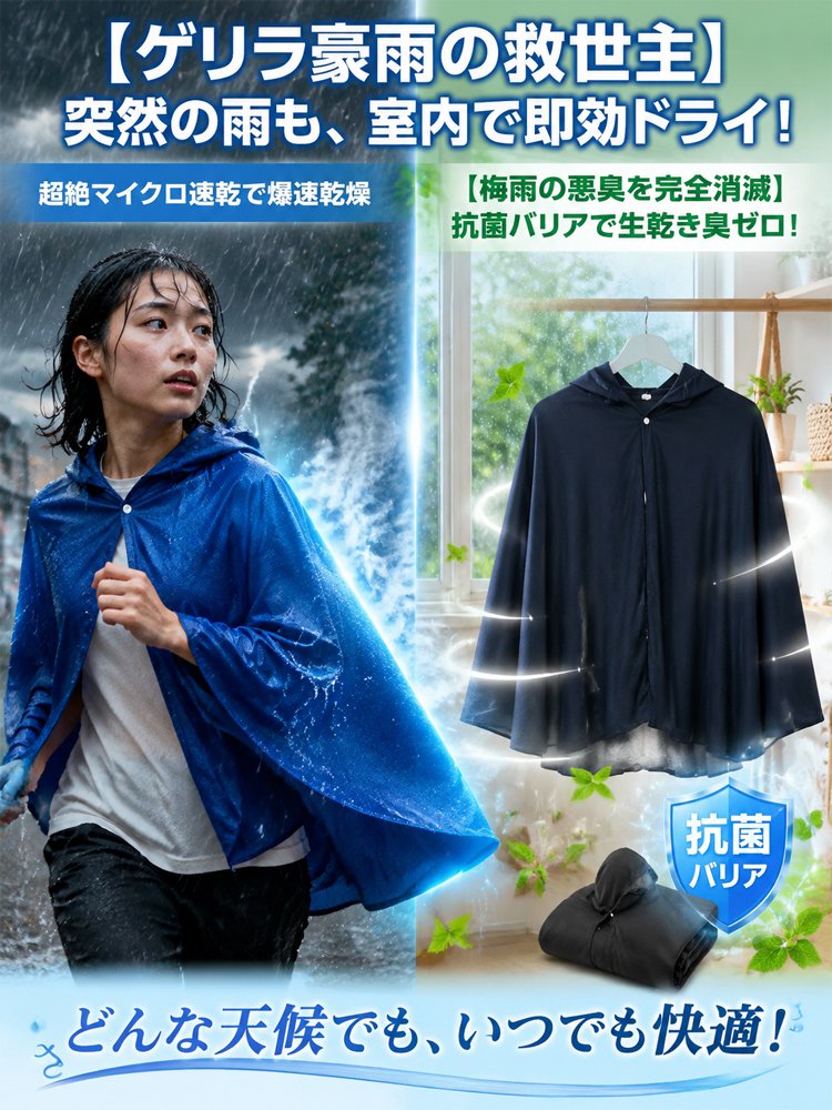 ひんやり速乾UVカット冷感ポンチョ