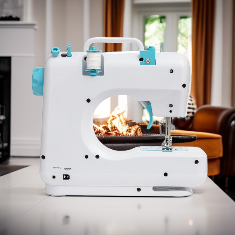 Beginner using electronic sewing machine