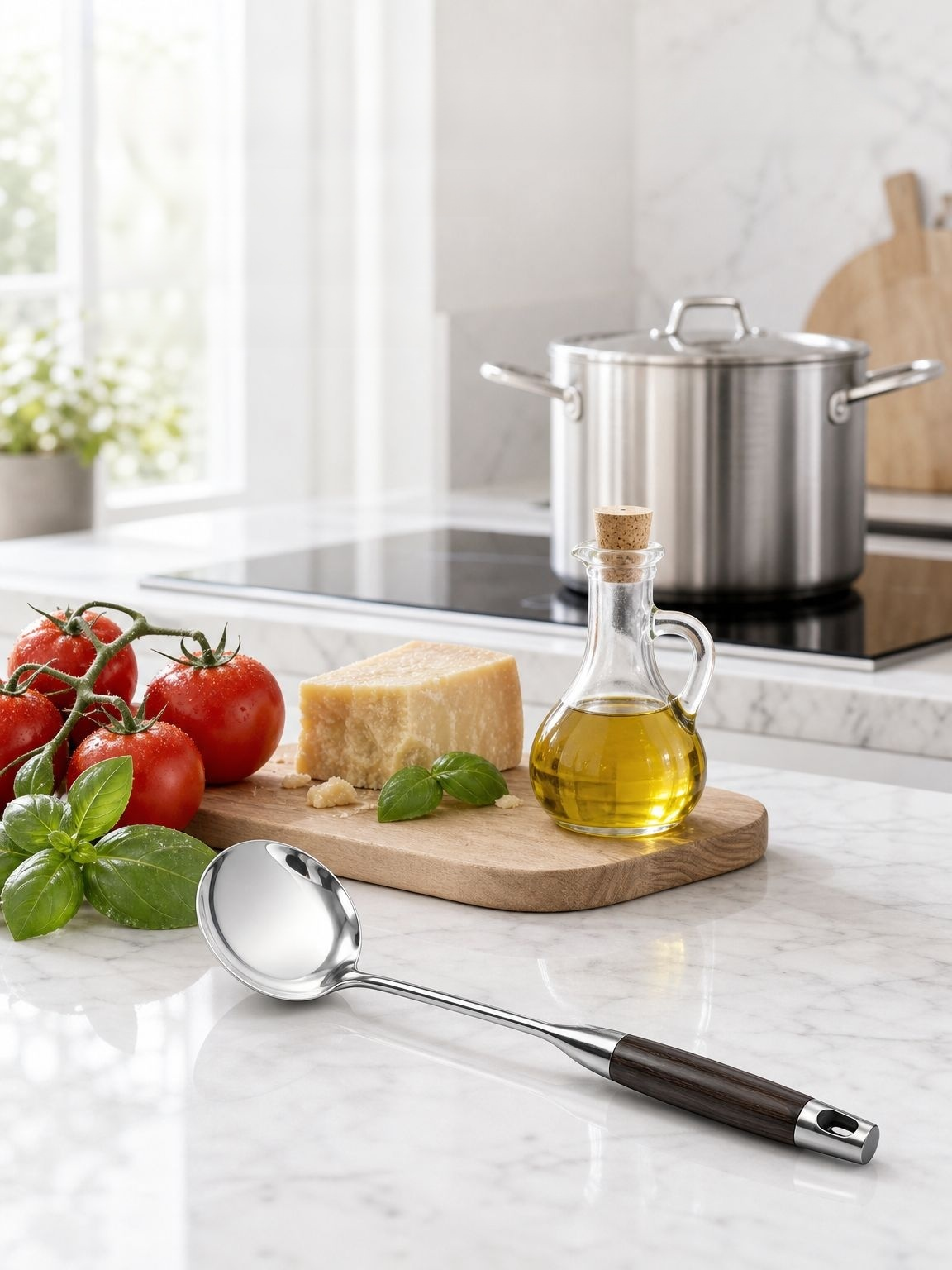 Stainless steel spatula lifting food from a pan