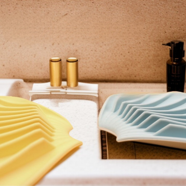 Jabonera de goma blanda con forma de concha y drenaje