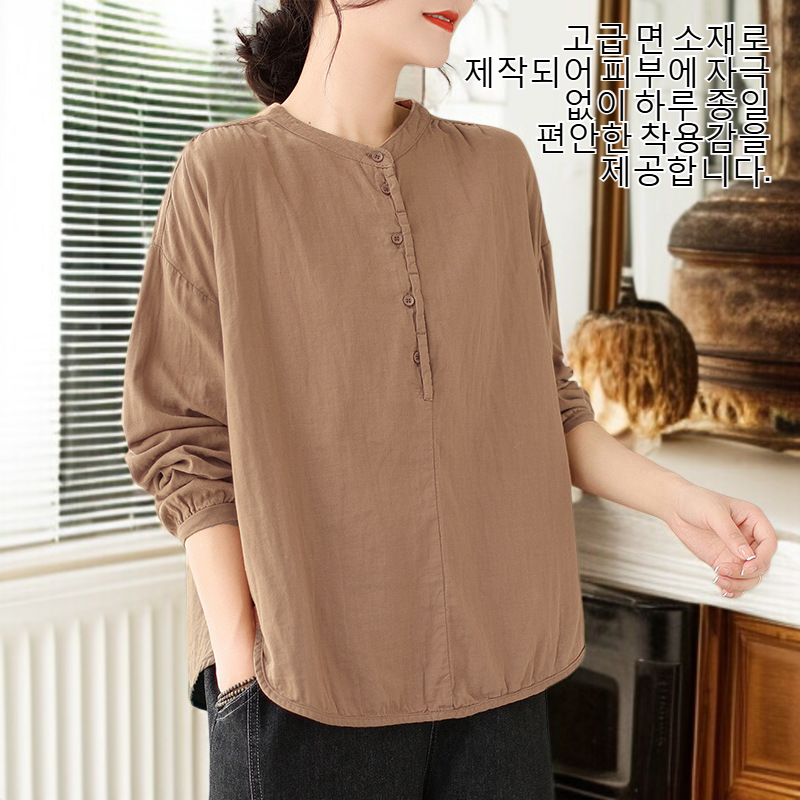 여성 면 마 더블 주름 셔츠