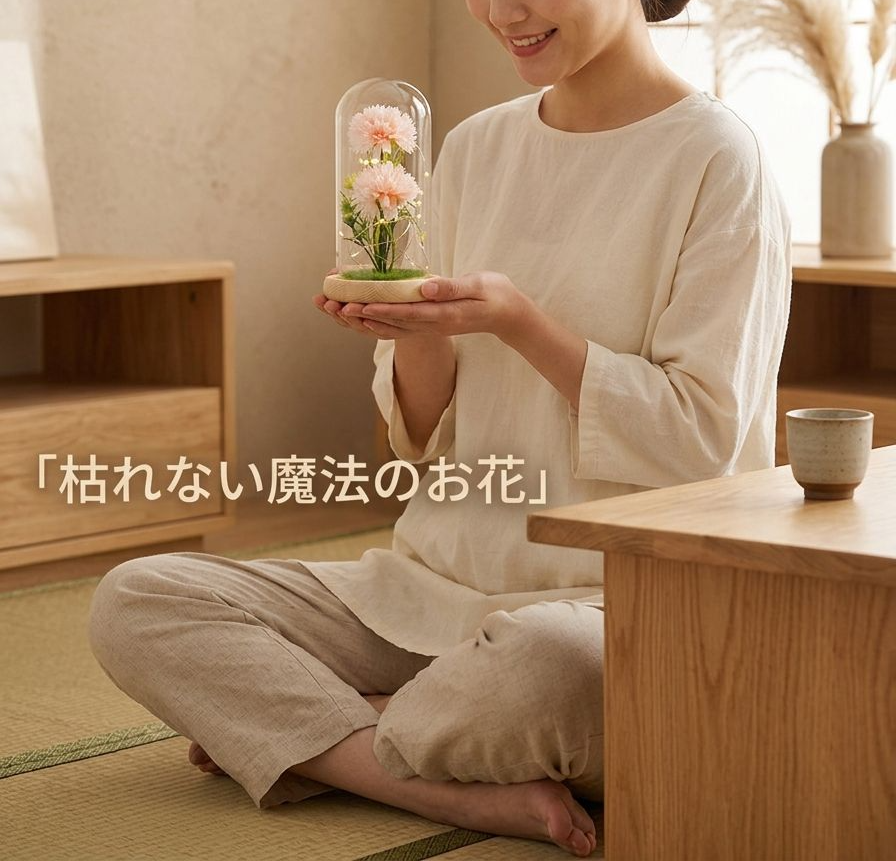 美しいドライフラワーが入ったガラスドーム