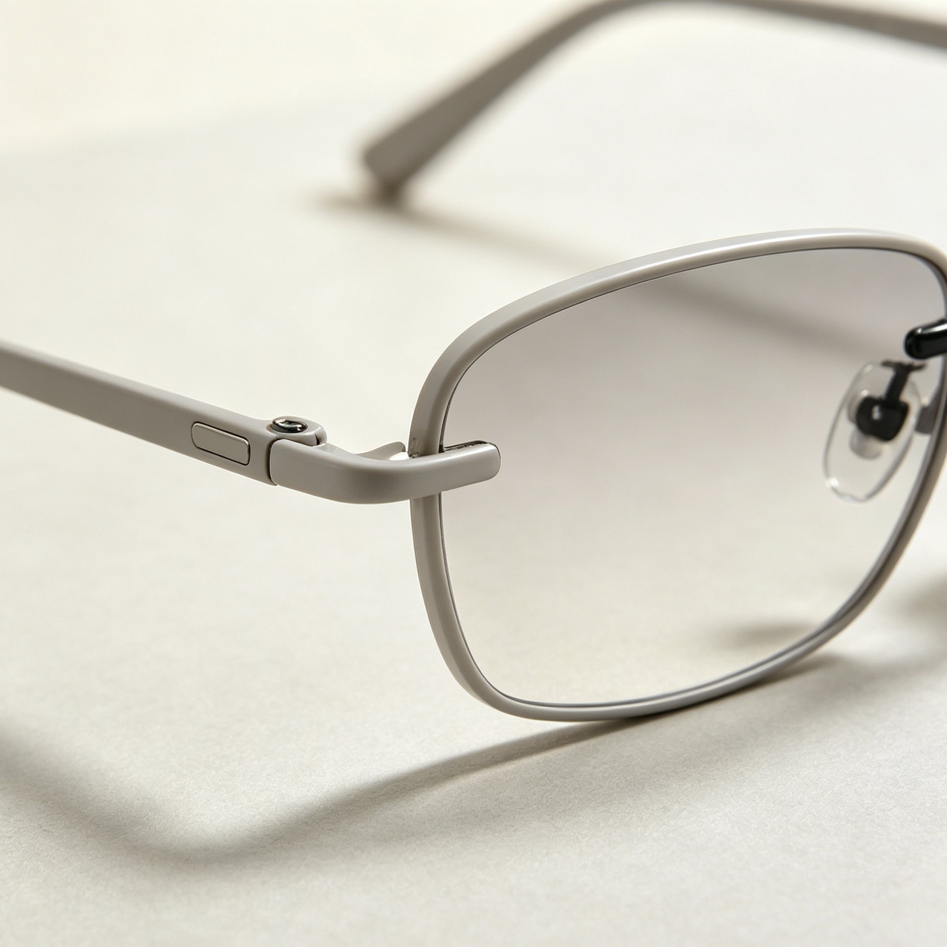 Side profile of lightweight gray glasses