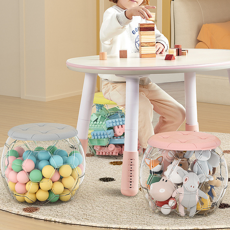 Transparent Plush Toy Storage Ottoman