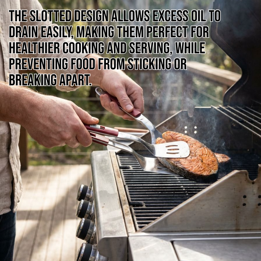 Stainless steel multi-functional food tongs holding fried fish