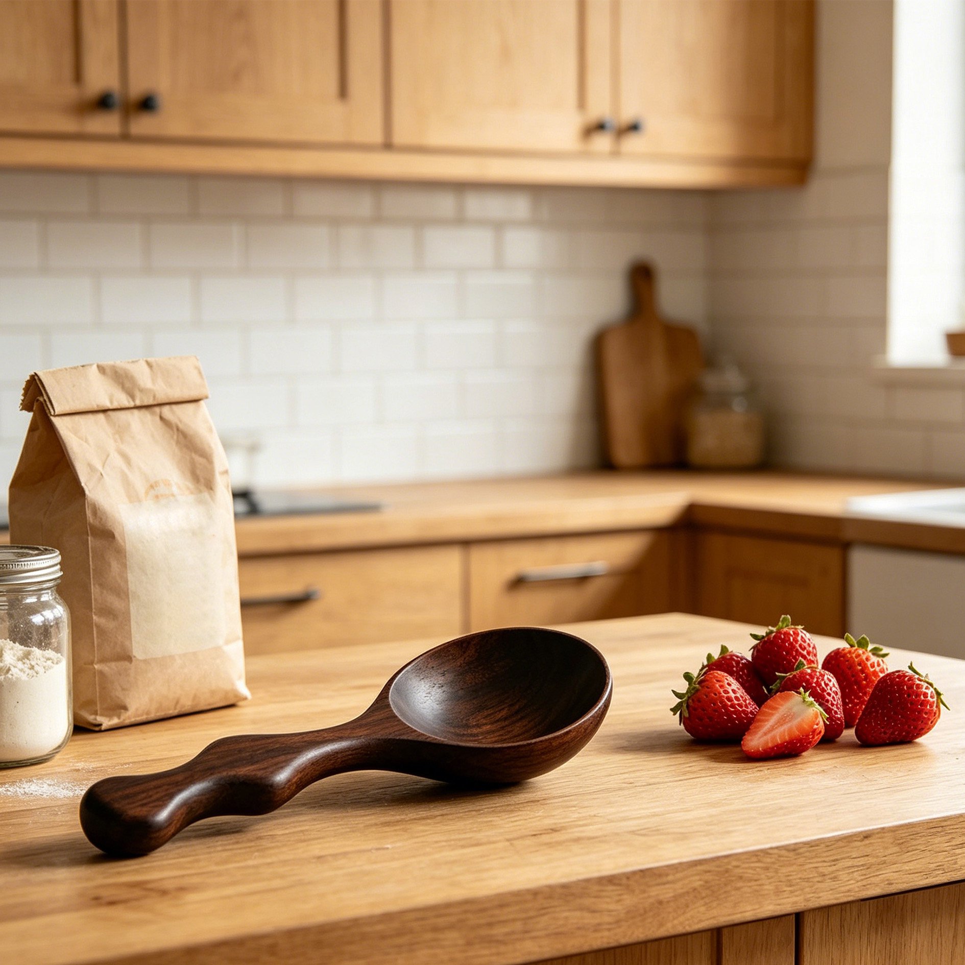 Set of three premium ebony wood rice serving spoons