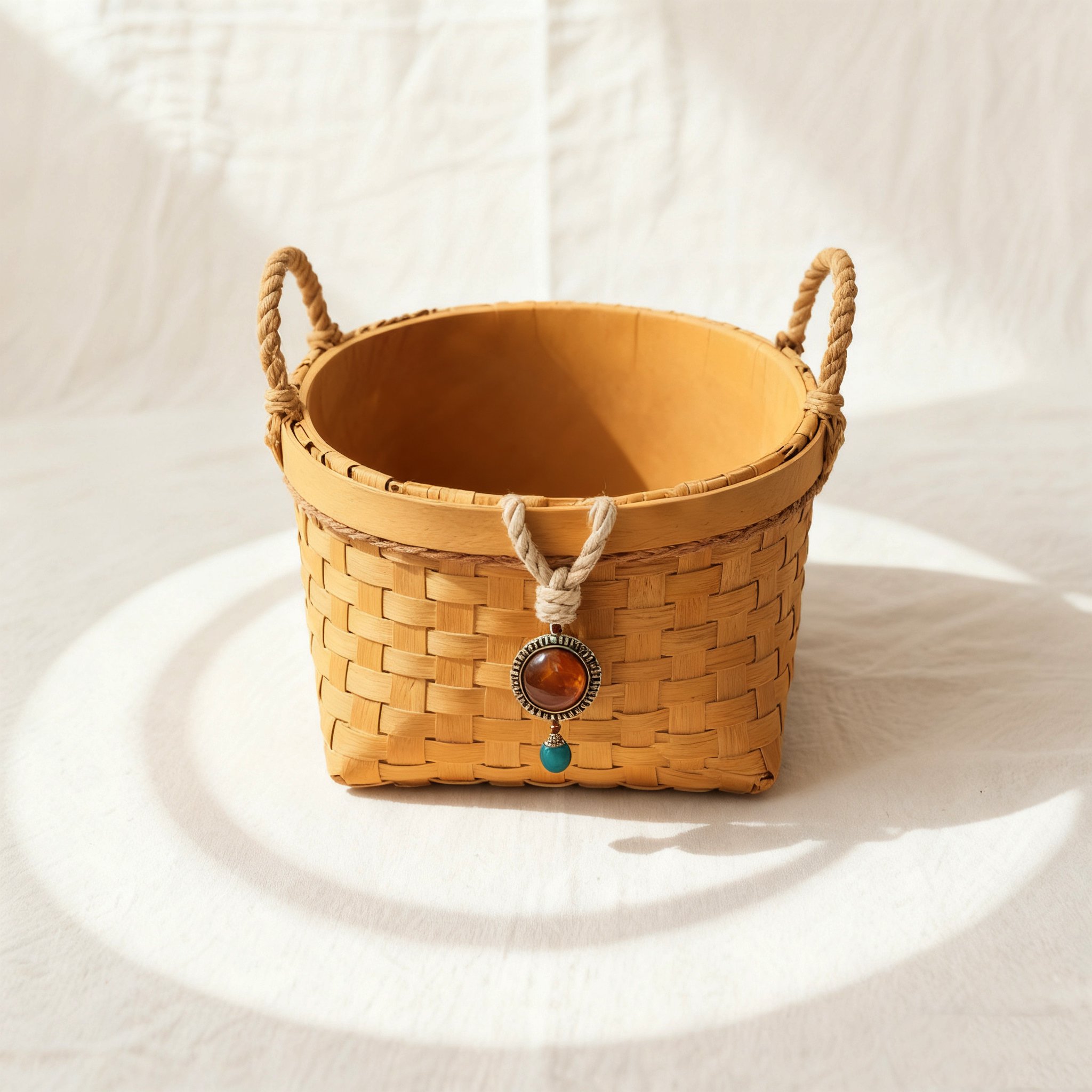 เซ็ตตะกร้าหวายแบบมีหูหิ้ว สำหรับใส่ของ (2 ใบ)