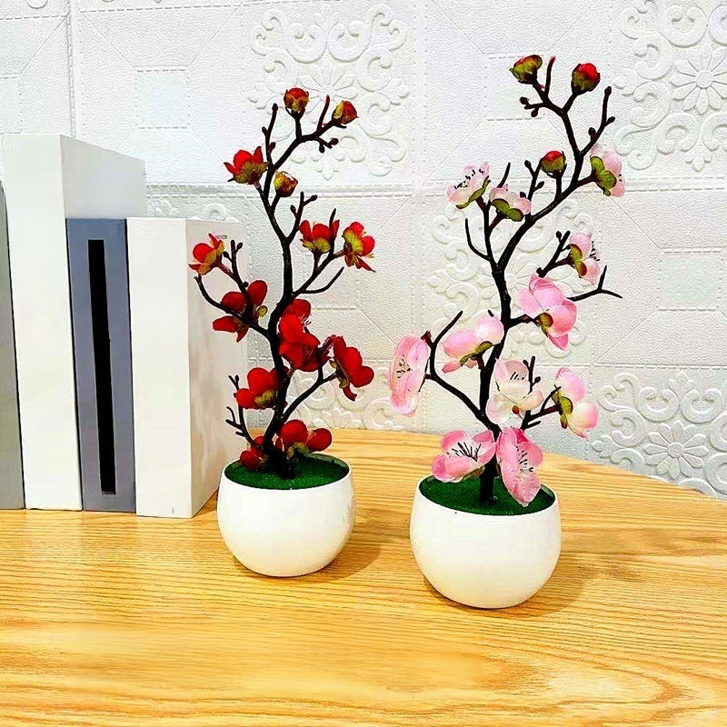 仿真梅花盆栽假花擺設